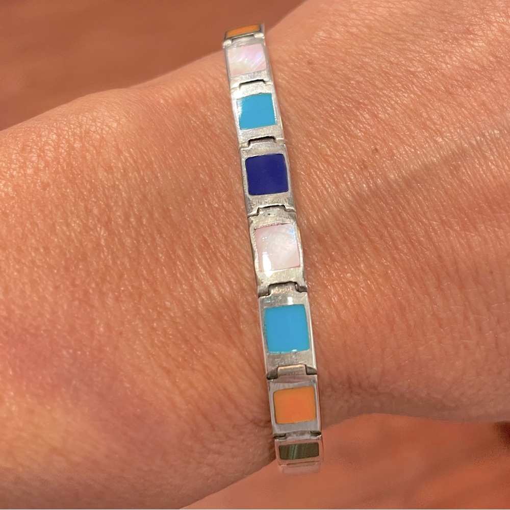 Beautiful sterling silver multi stone inlay bracelet